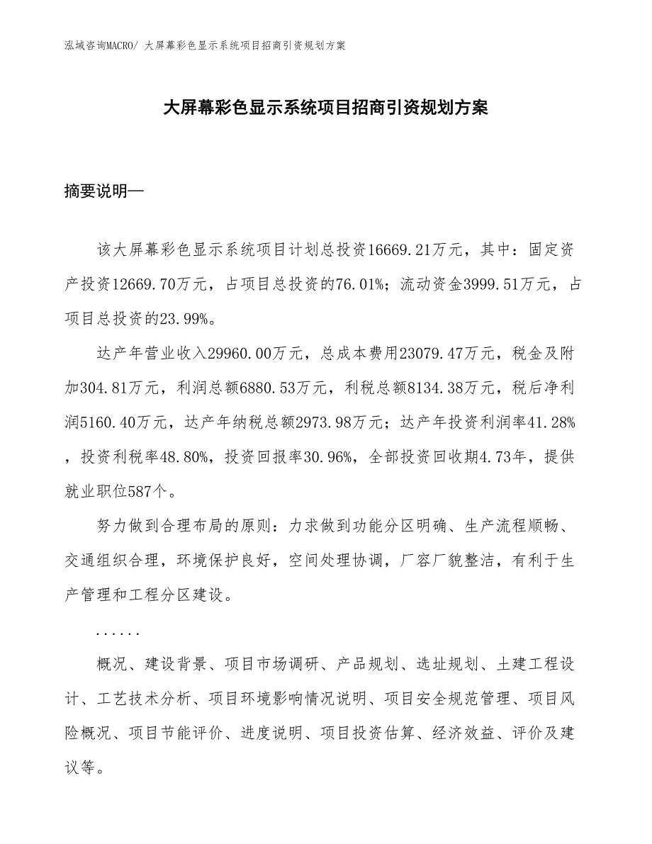 大屏幕彩色显示系统项目招商引资规划方案_第1页