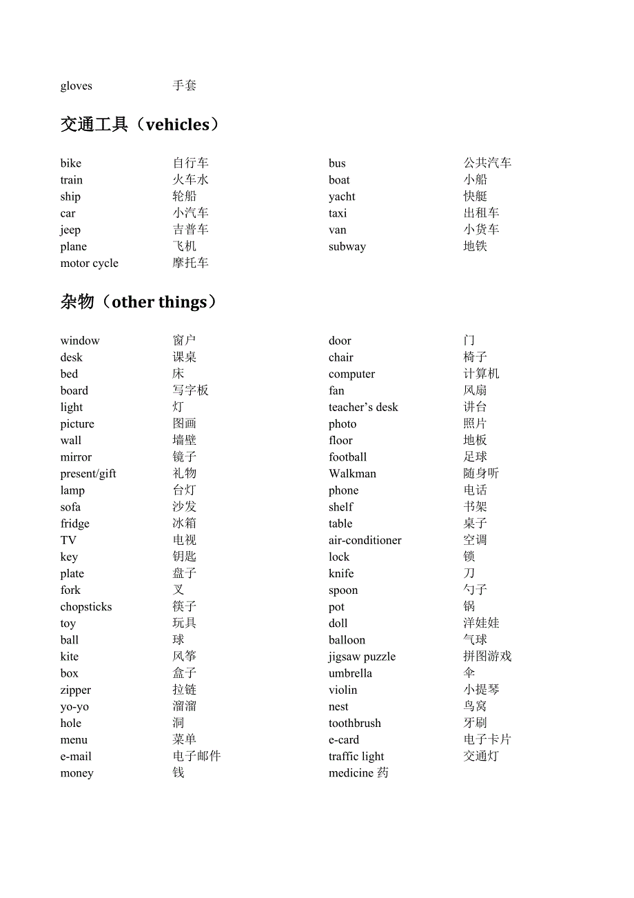 陕旅版_小学英语分类词汇(完整)_第4页