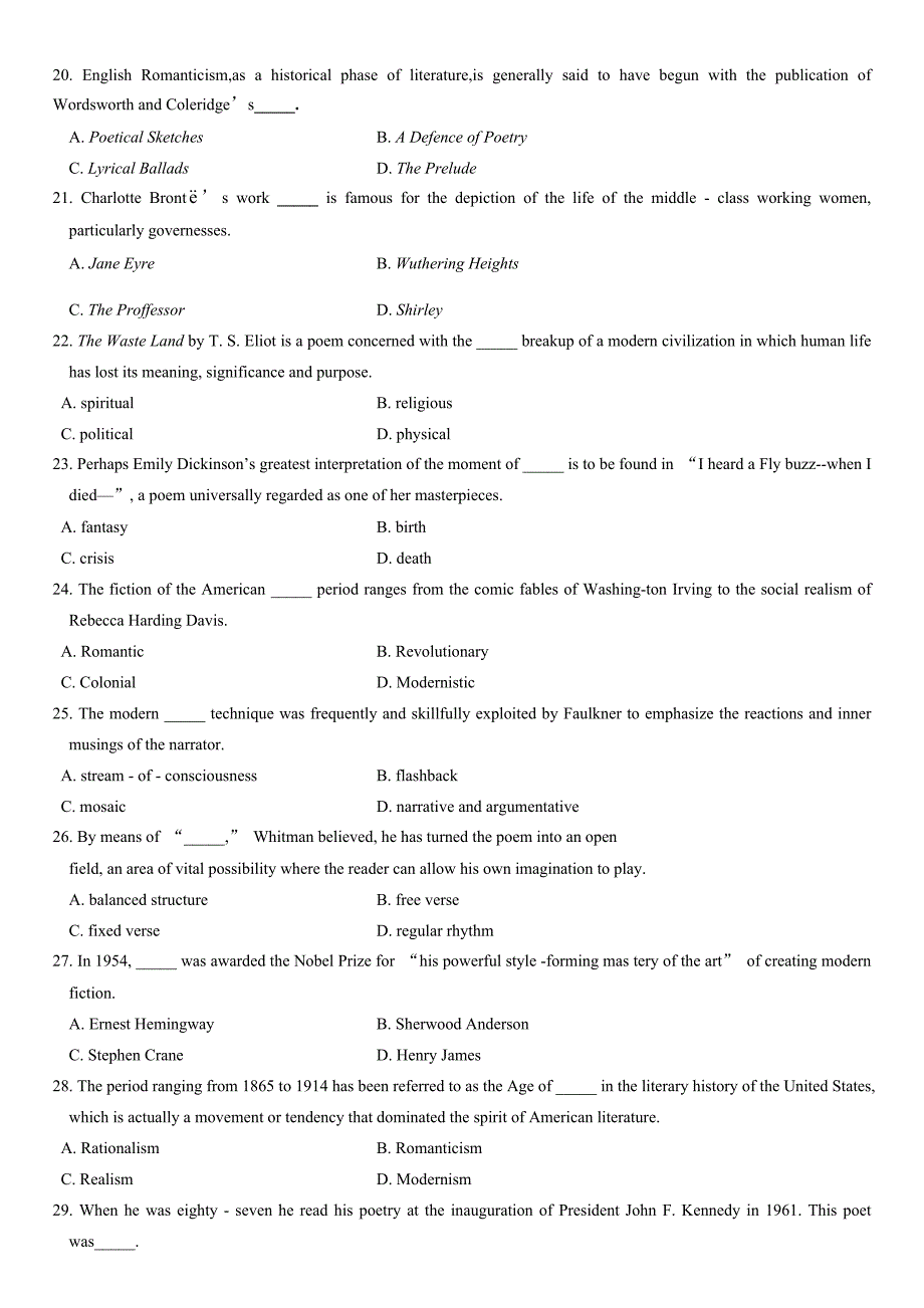 全国2009年7月高等教育自学考试 英美文学选读试题_第3页