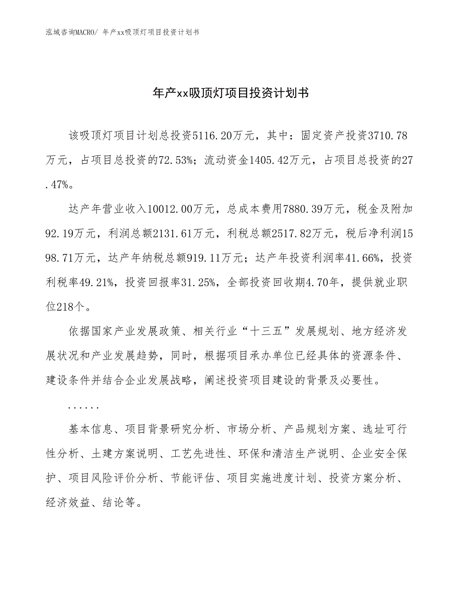 年产xx吸顶灯项目投资计划书_第1页