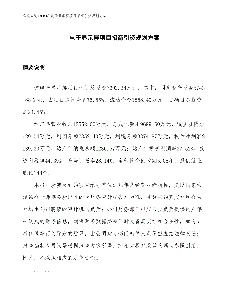 电子显示屏项目招商引资规划方案_第1页