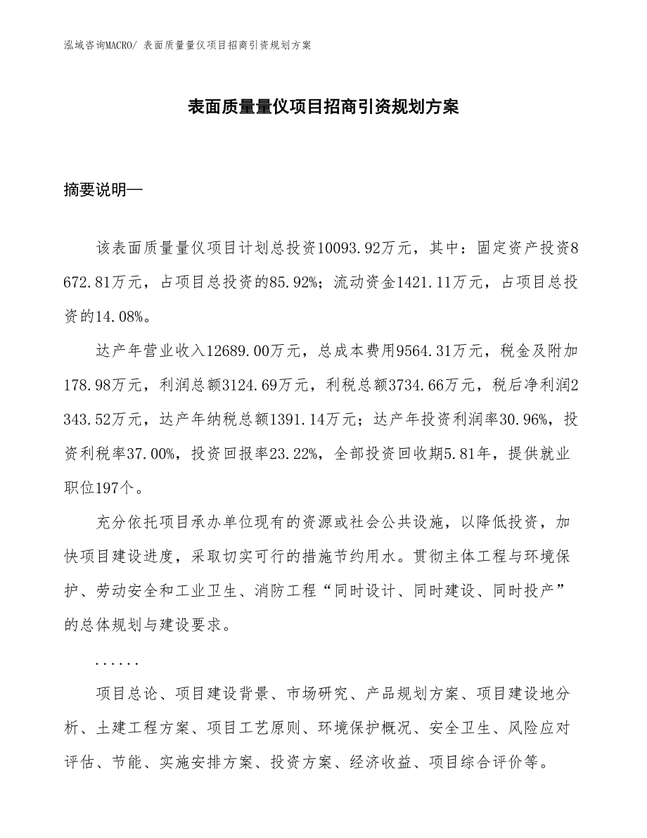 表面质量量仪项目招商引资规划_第1页