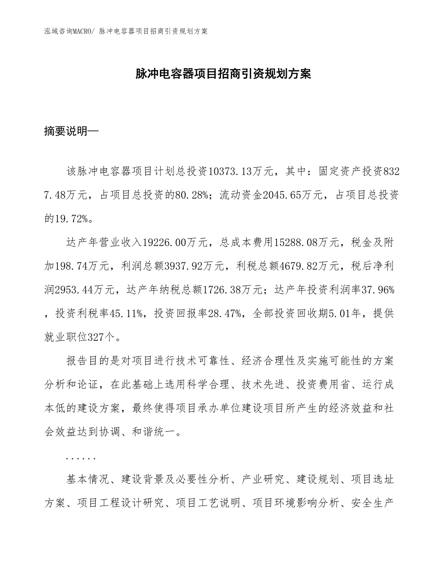 脉冲电容器项目招商引资规划方案_第1页