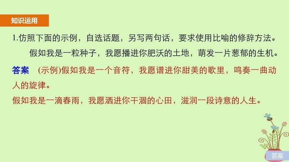 2019届高考语文一轮复习第一章语言文字的运用专题七仿写含修辞方法核心突破二理解必备知识掌握关键能力课件_第5页