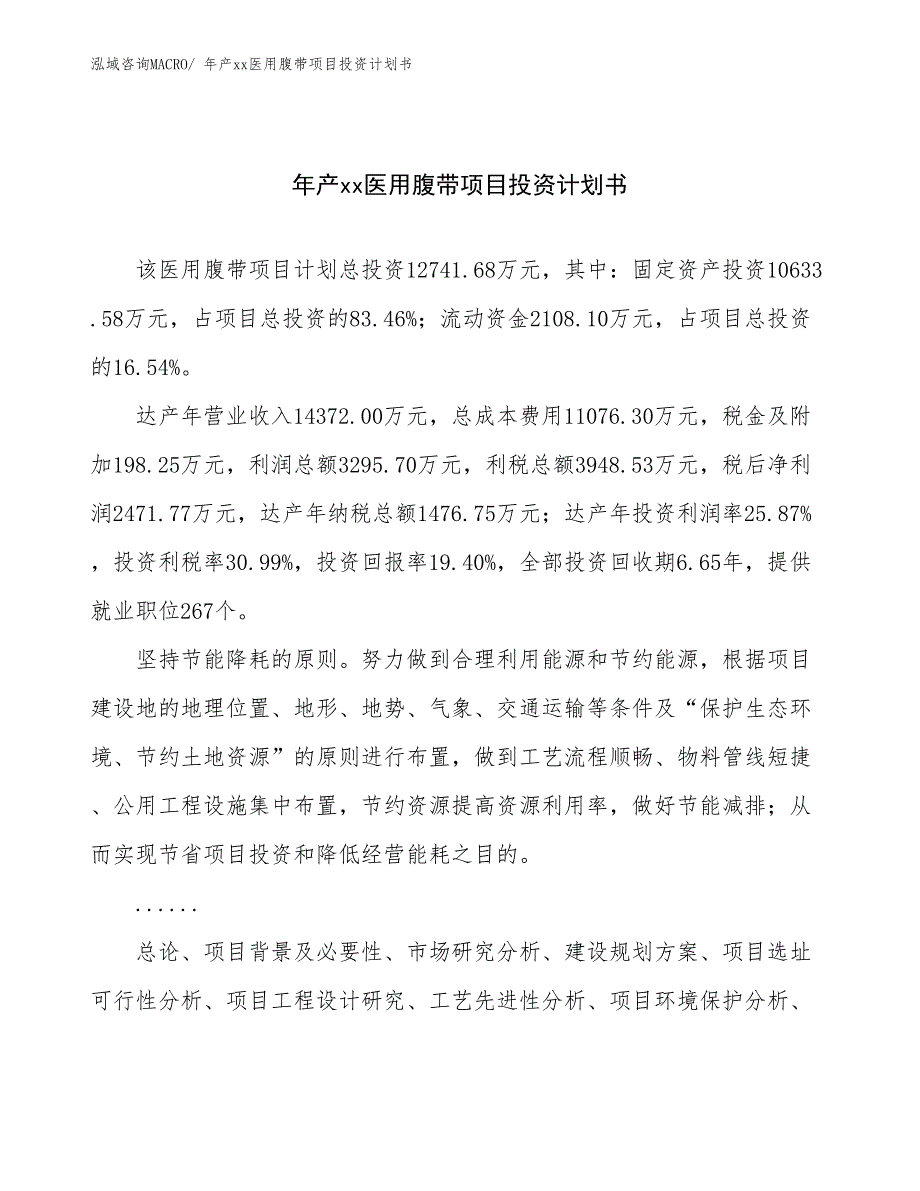 年产xx医用腹带项目投资计划书_第1页