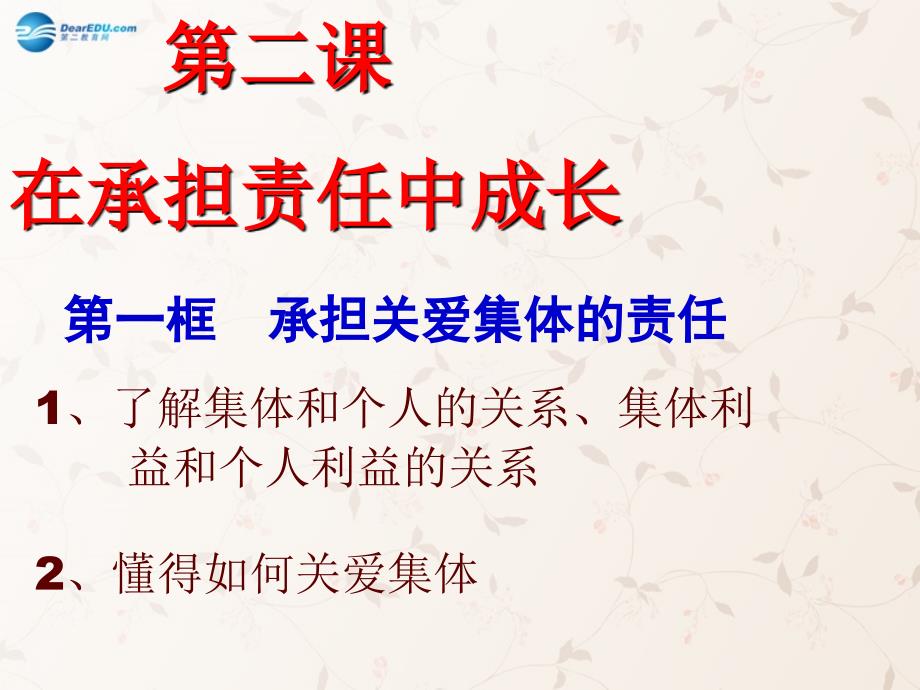 九年级政治全册第二课第一框承担关爱集体的责任课件3新人教版_第1页