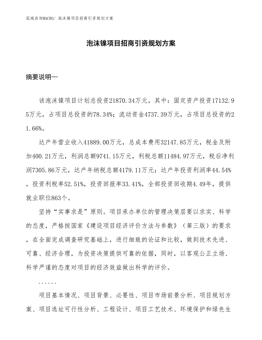 泡沫镍项目招商引资规划方案_第1页