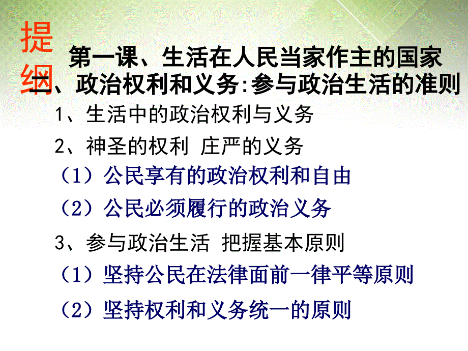 广东省揭阳一中高考政治复习1.2《政治权利与义务参与政治生活的基础和准则》课件7新人教版必修_第2页