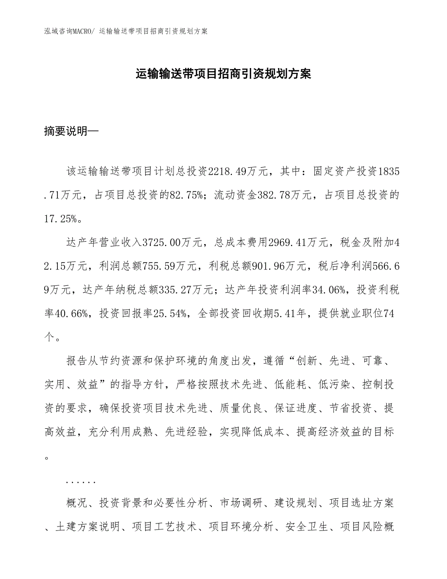 运输输送带项目招商引资规划方案_第1页