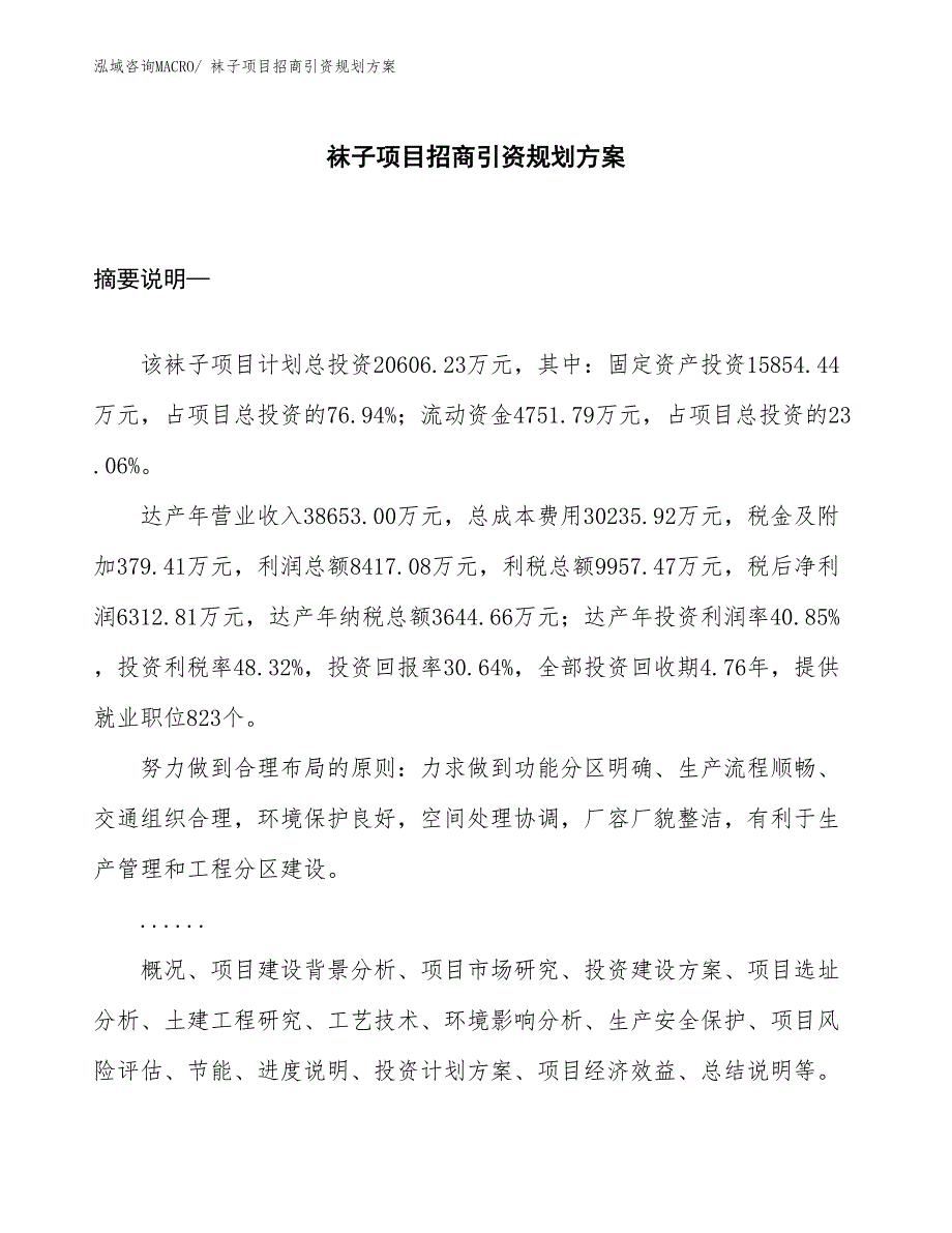 袜子项目招商引资规划方案_第1页