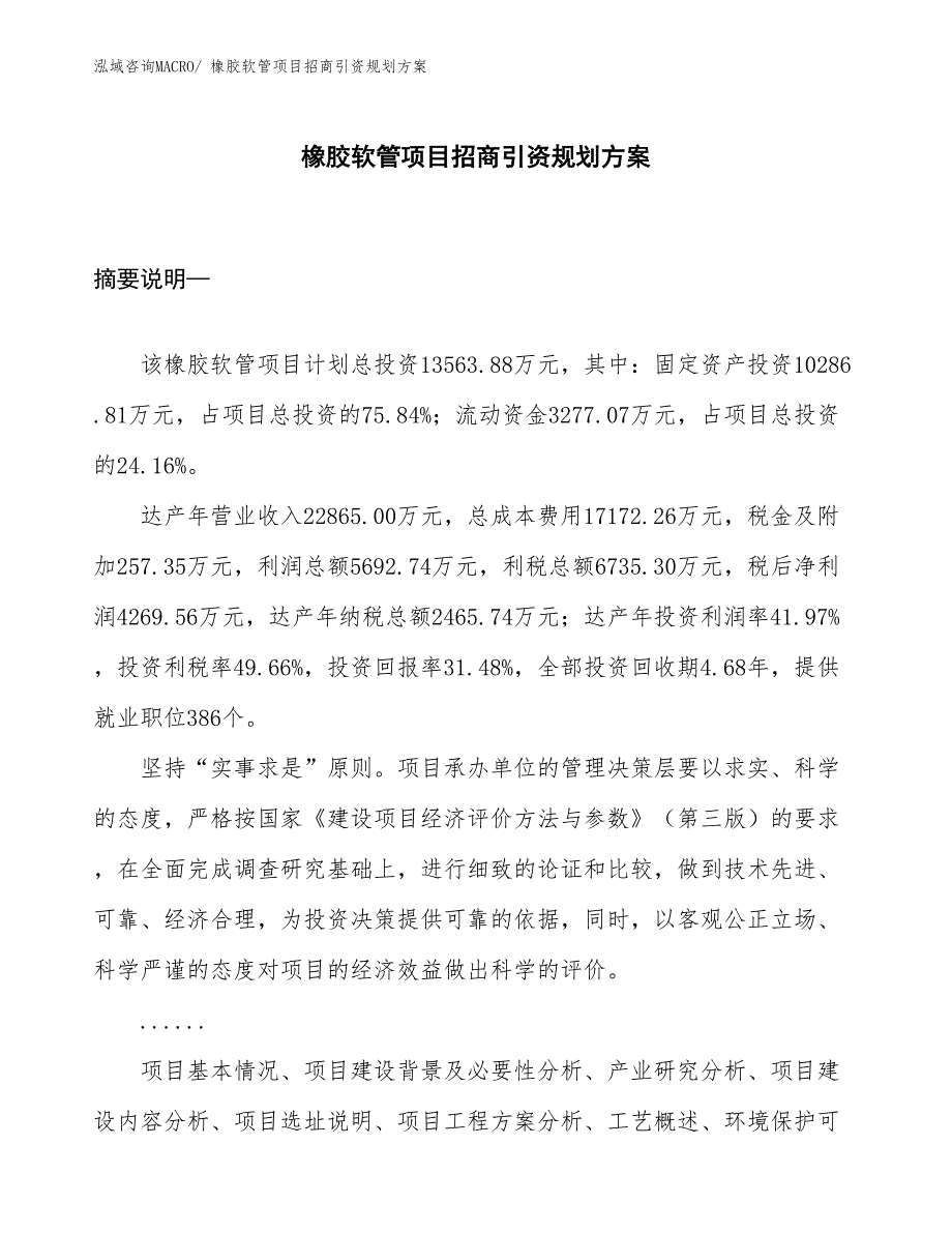 橡胶软管项目招商引资规划方案_第1页