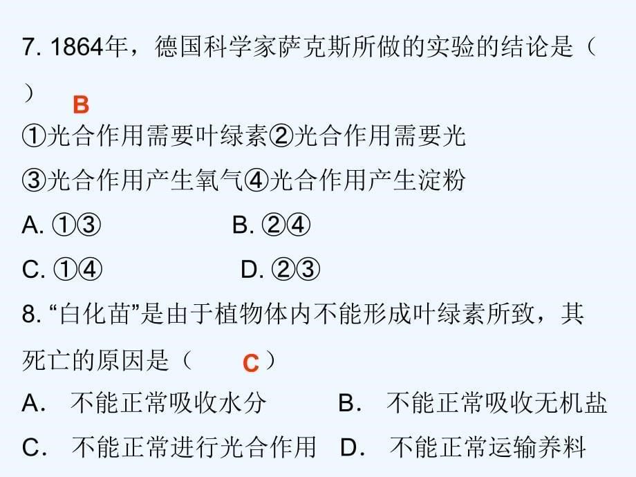 北师大版七年级生物上册课件：第5章 第1节 光合作用-1 - 课堂十分钟_第5页