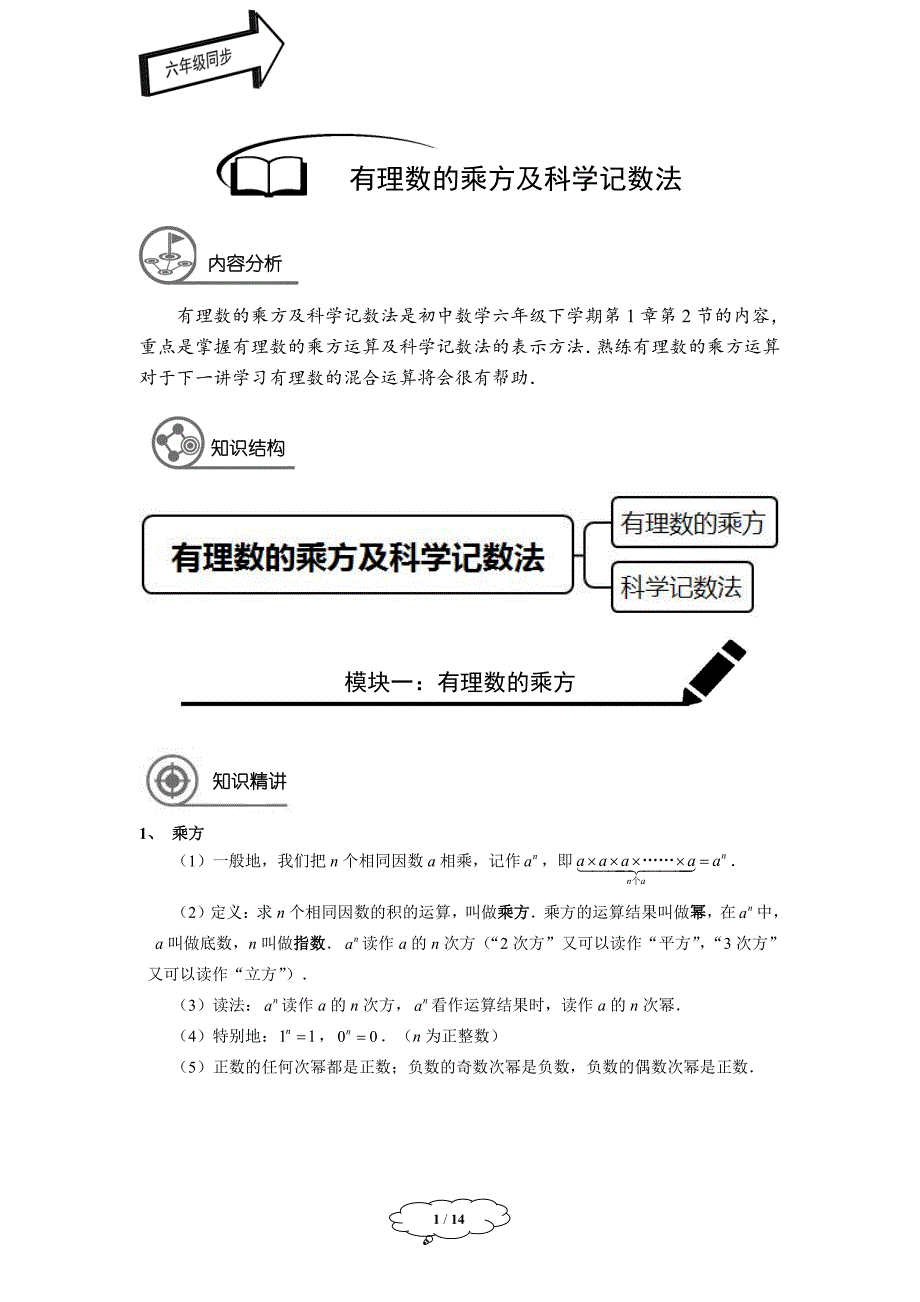 沪教版六年级下册数学——有理数乘方及科学记数法_第1页