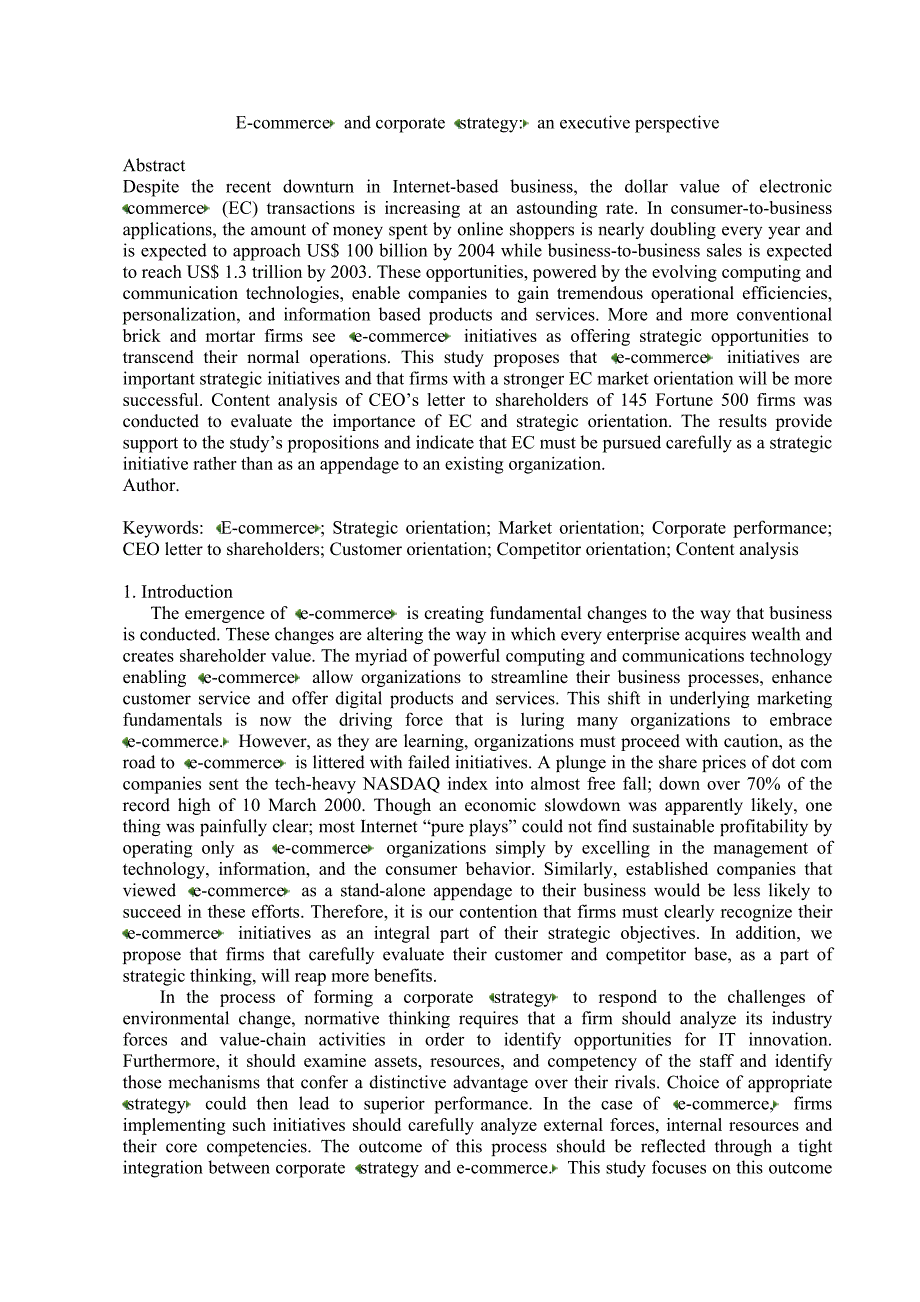 毕业论文外文翻译-电子商务和企业战略一个管理的角度看问题_第1页