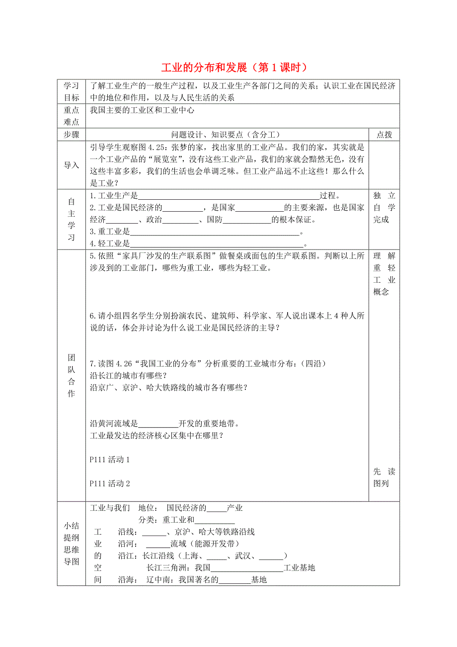 重庆市万州区塘坊初级中学八年级地理上册 4.3 工业的分布和发展（第1课时）导学案（无答案） 新人教版_第1页