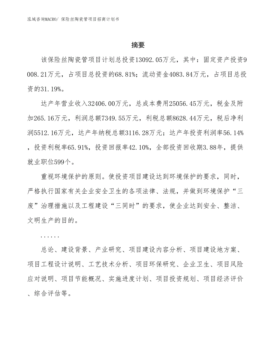 保险丝陶瓷管项目招商计划书_第2页