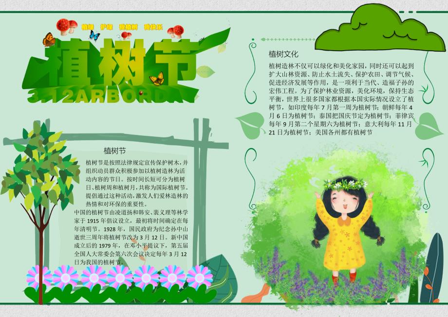 植树节护绿小报电子小报word小报手抄报_第1页