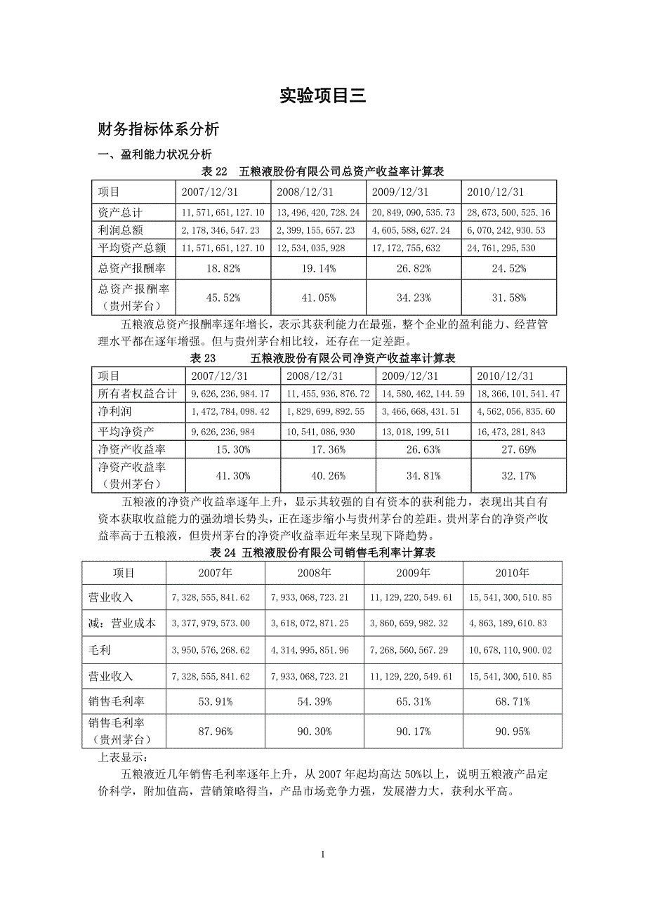 实验项目三_财务指标体系分析(主编：周晋兰_胡北忠)_第1页