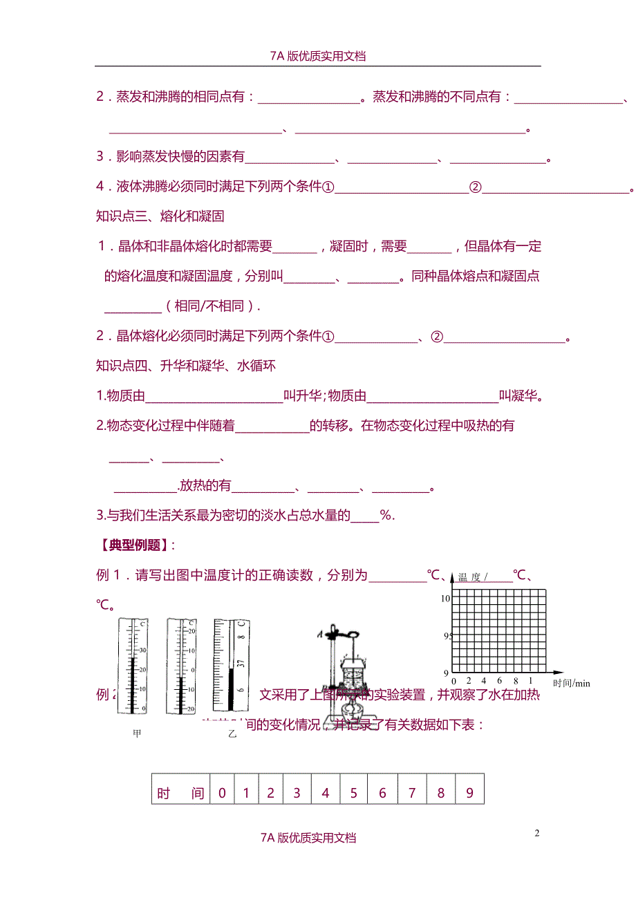 【7A版】《物态变化》全章复习导学案_第2页