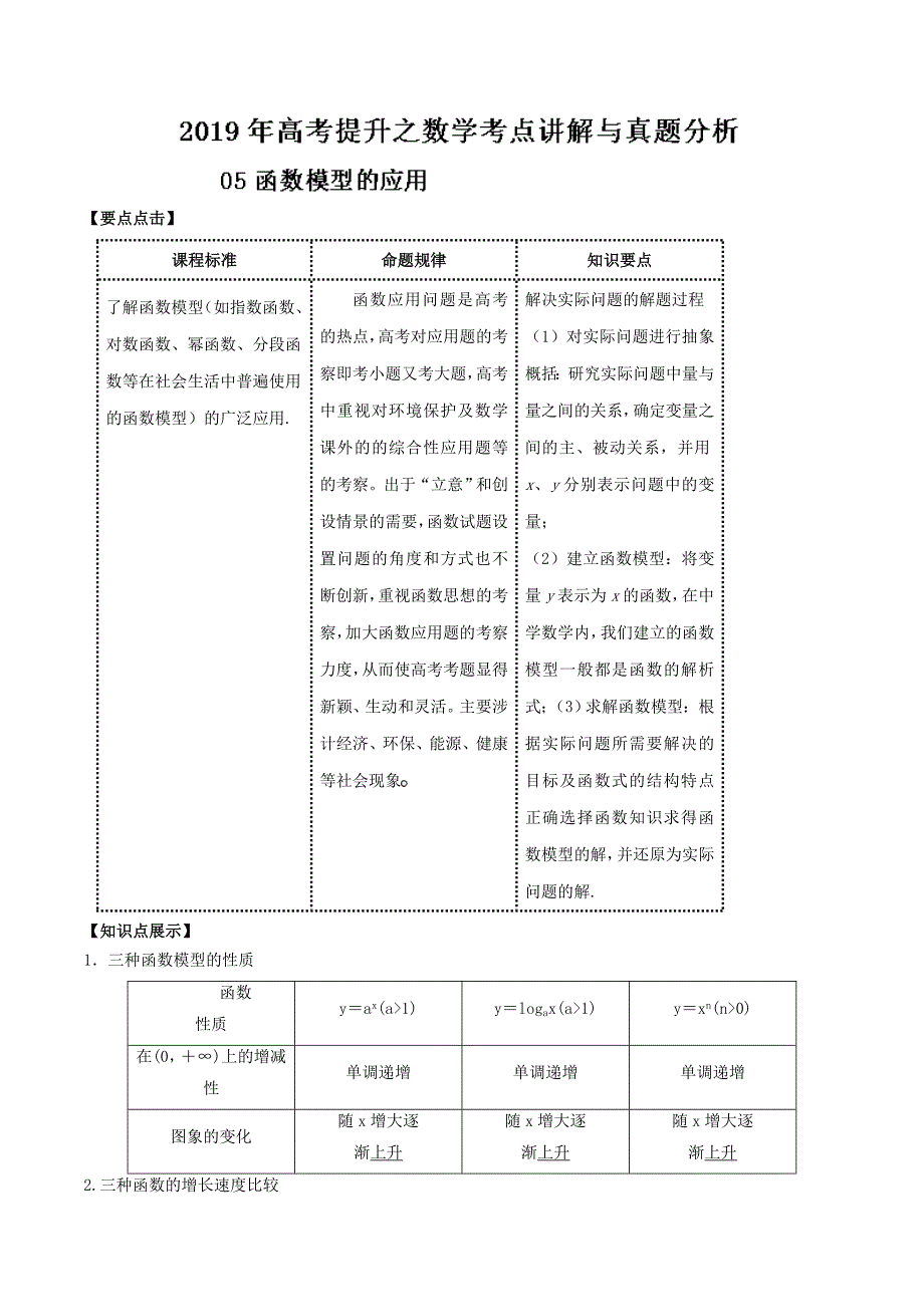 专题05 函数模型的应用-2019年高考提升之数学考点讲解与真题分析（二） Word版含解析.doc_第1页