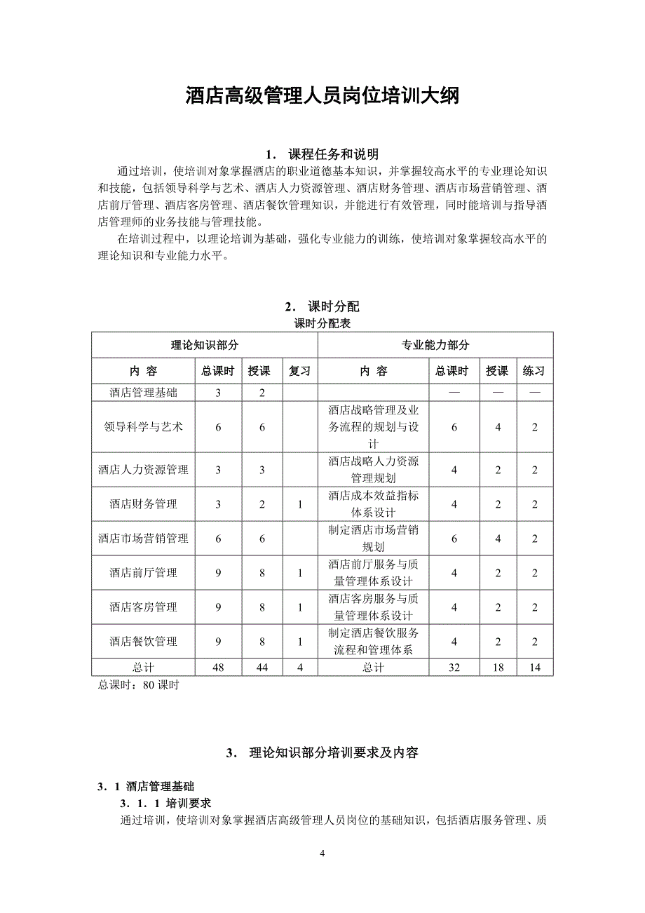 《酒店高级管理人员岗位技能培训》培训计划(培训大纲)_第4页