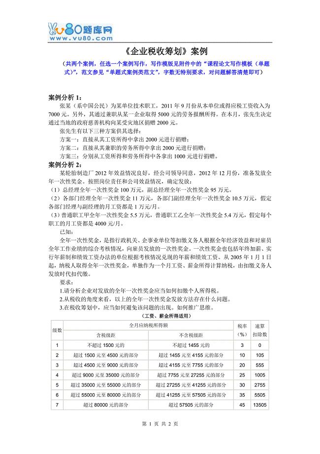 2017年3月课程考试《企业税收筹划b》论文(案例)考核课程题目发布