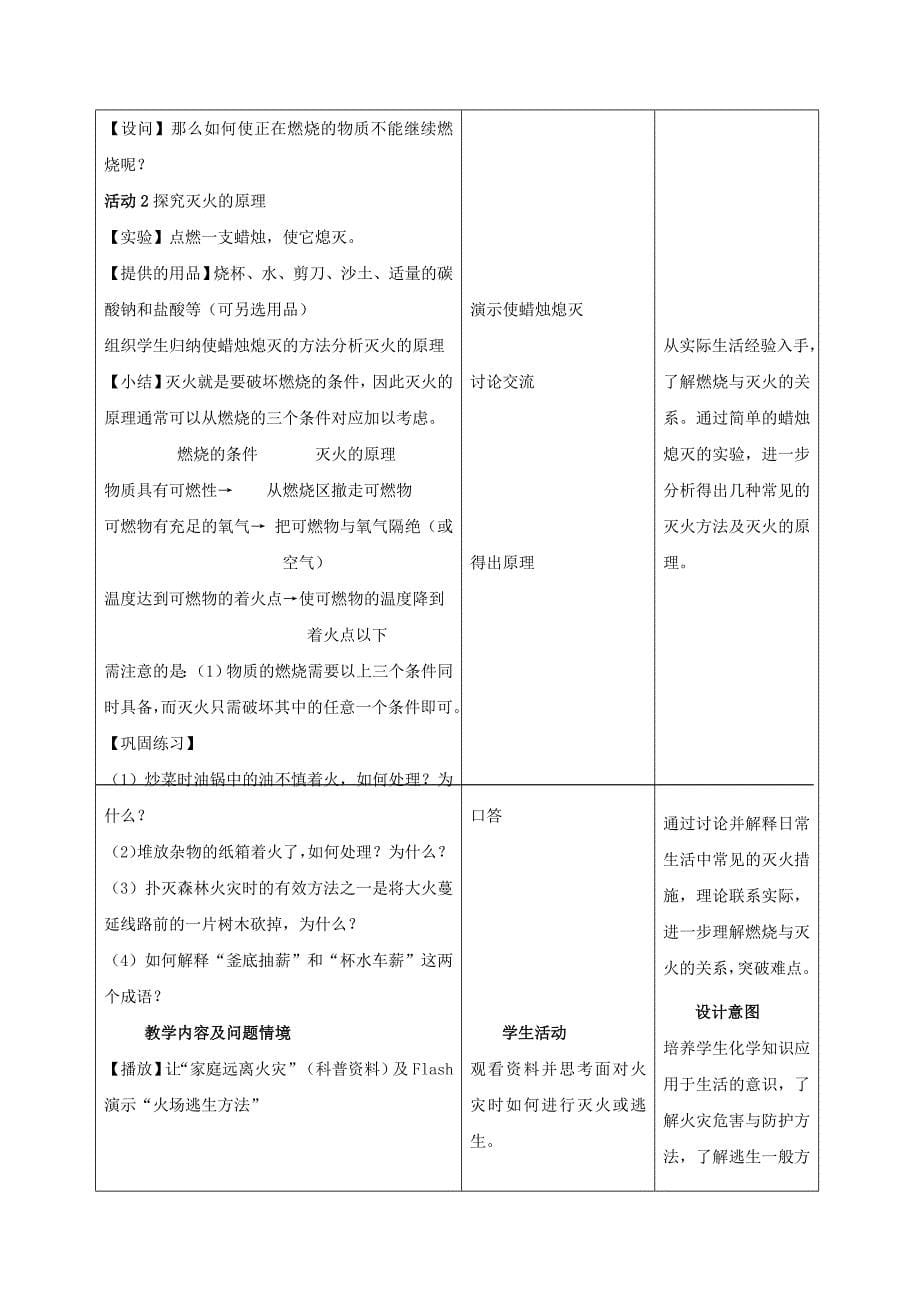 九年级化学上册 7.1燃烧和灭火教案（1）人教新课标版.doc_第5页