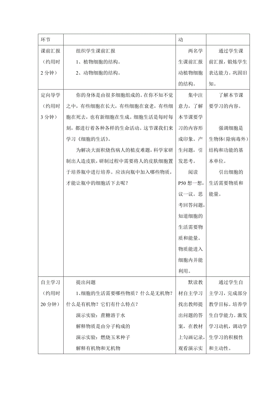 七年级生物上册人教版教案：2.1.4《细胞的生活》教案3.doc_第2页