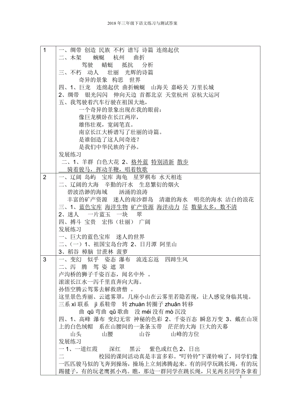 2018年苏教版三年级下语文练习与测试答案.doc_第1页