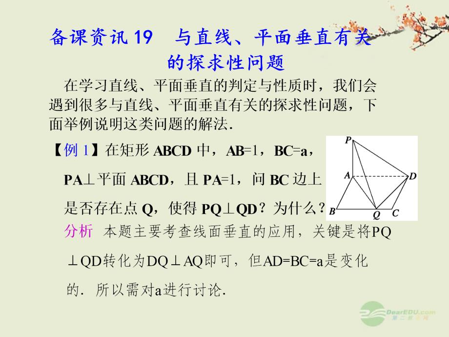 广西桂林市逸仙中学高三数学《与直线、平面垂直有关的探求性问题》课件_第1页