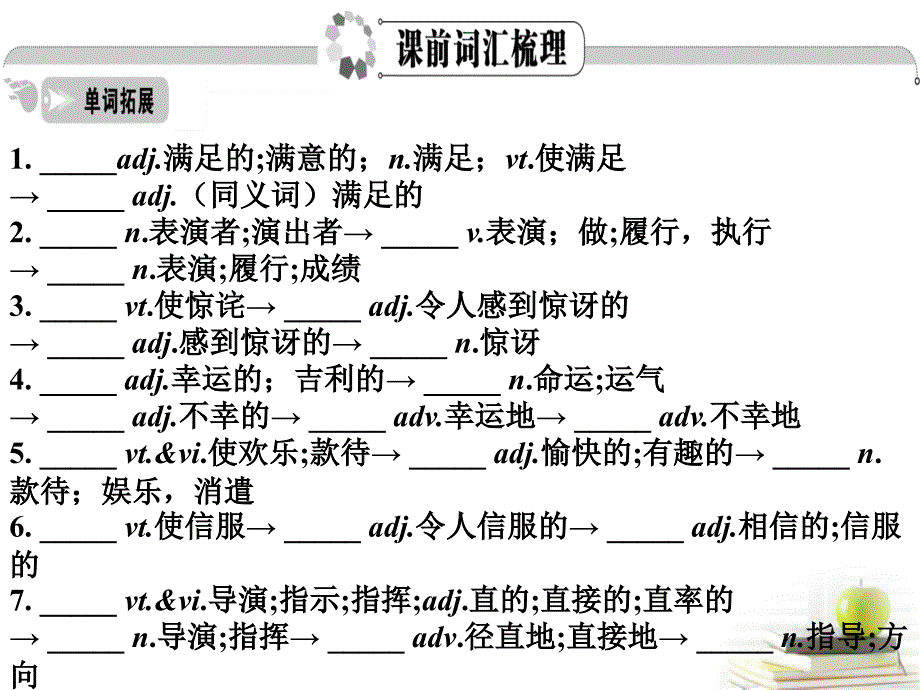 2018届高考英语 考前冲刺考纲词汇强化 unit 3《a taste of english humour》课件 新人教版必修4_第4页