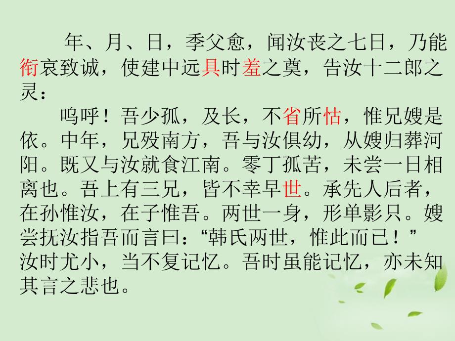 高中语文《祭十二郎文》课件 新人教版选修《中国现代诗歌散文欣赏》_第2页