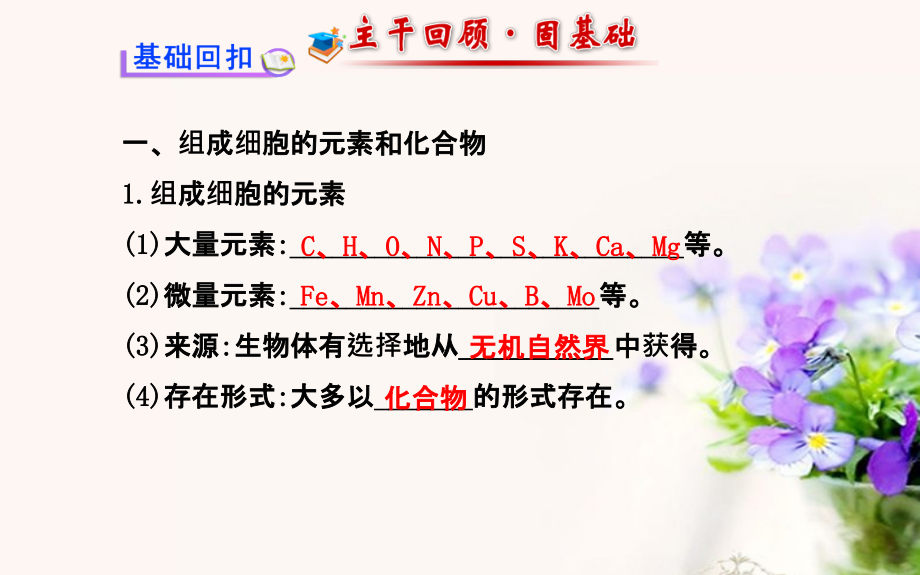 2018届高三生物总复习 2.1细胞中的元素和化合物、细胞中的无机物课件 新人教版必修1 _第4页