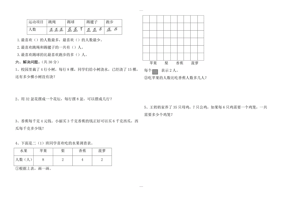 人教版2018-2019二年级数学下册期中测试卷_第2页