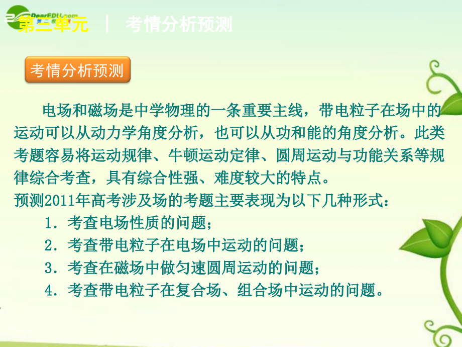 2018届高考物理二轮复习 第三单元　电场和磁场课件_第3页