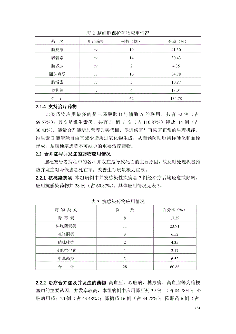 46例脑梗塞住院病历用药情况分析_第3页