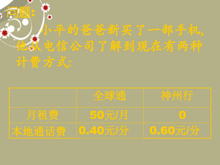 广东省湛江一中锦绣华景学校七年级数学上册《收费问题》课件 新人教版_第2页