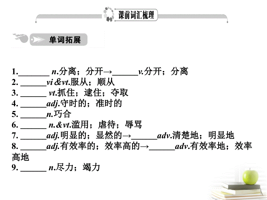 2018届高考英语 考前冲刺考纲词汇强化 units3-5课件 新人教版选修10_第2页