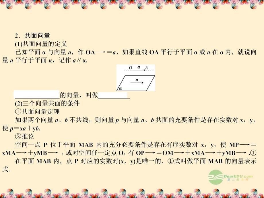 广西桂林市逸仙中学高一数学 《共线向量与共面向量》课件_第5页