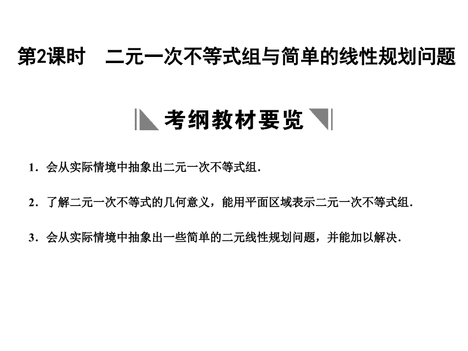 2018届高三数学一轮复习 6-2二元一次不等式组与简单的线性规划问题课件 理 苏教版_第1页