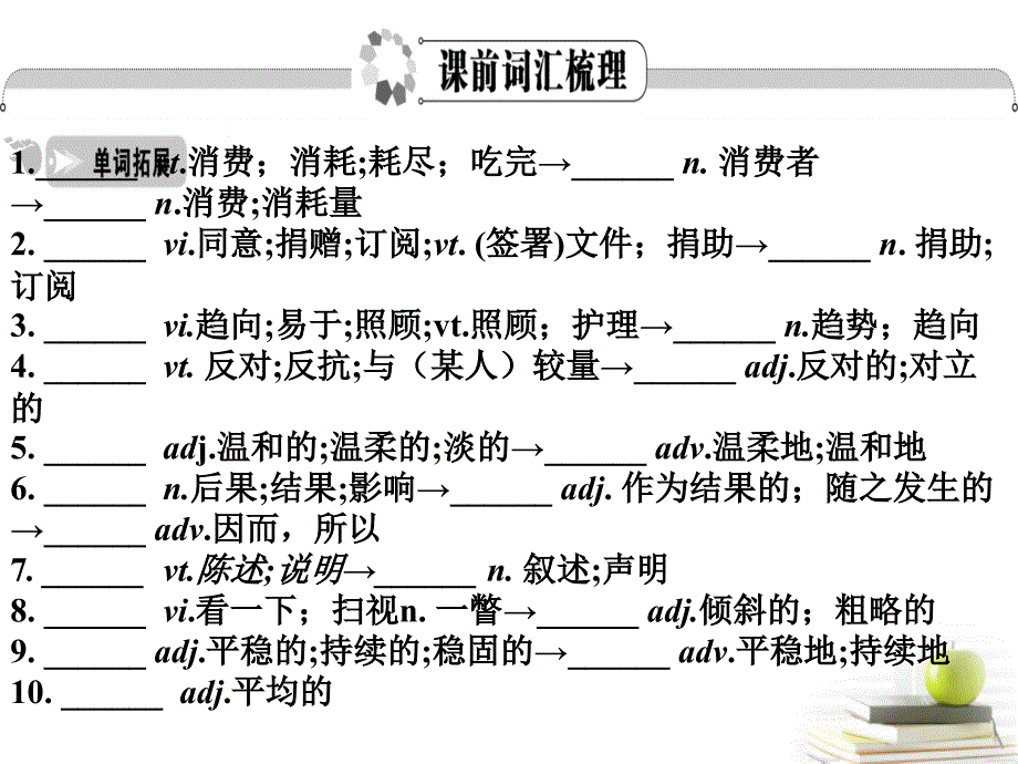 2018届高考英语 考前冲刺考纲词汇强化 unit 4《global warming》课件 新人教版选修6_第4页