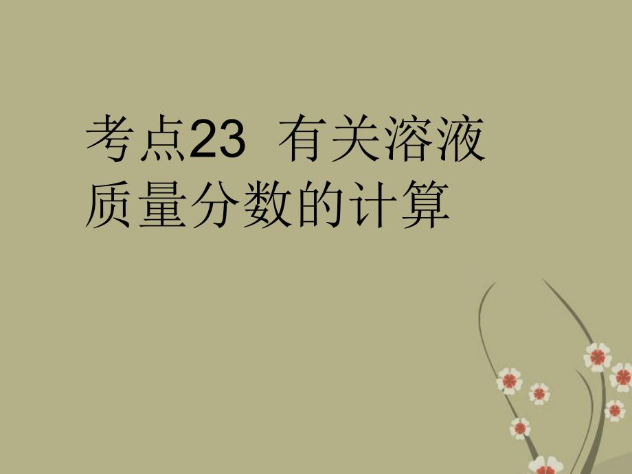 广东省佛山市中大附中三水实验中学2018届中考化学复习 考点23：有关溶液质量分数的计算课件 新人教版_第1页