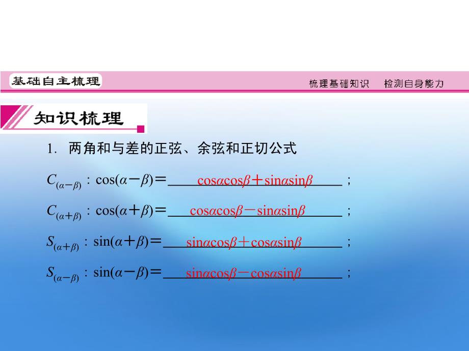 2018届高考数学理一轮复习 3.5 两角和与差的正弦、余弦和正切公式精品课件 新人教a版_第3页