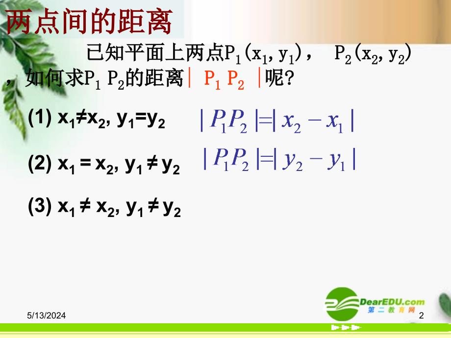 高中数学 3.3.4 两点间的距离精品课件 新人教版必修_第2页