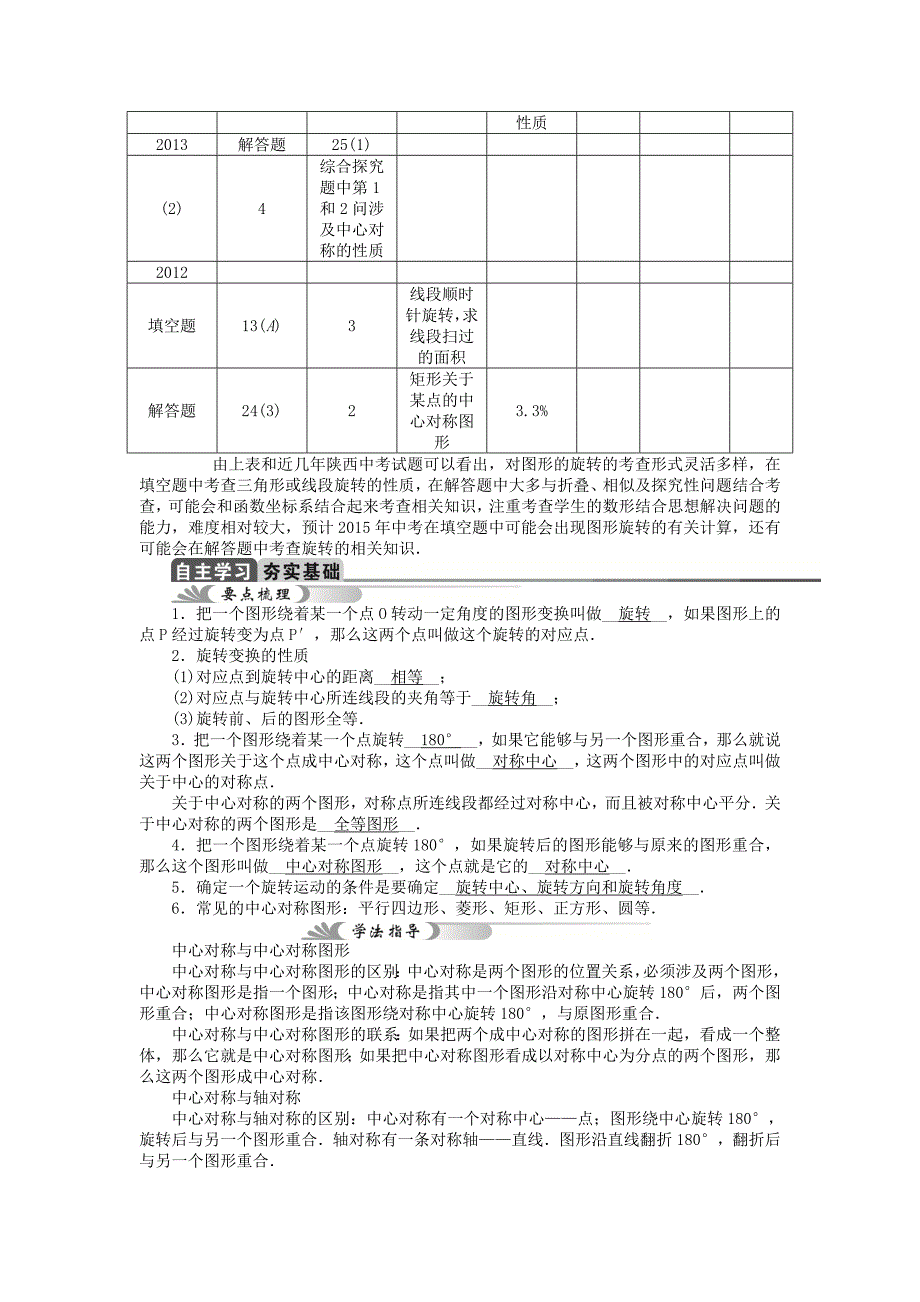 中考】（陕西）2015中考数学总复习 第31讲 图形的旋转教学案_第2页