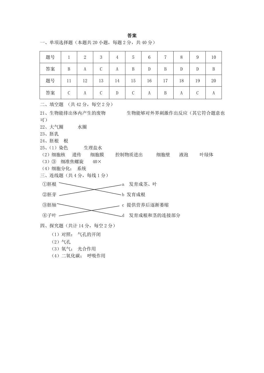 山西省大同市矿区2016-2017学年七年级生物上学期期末考试试题_第5页