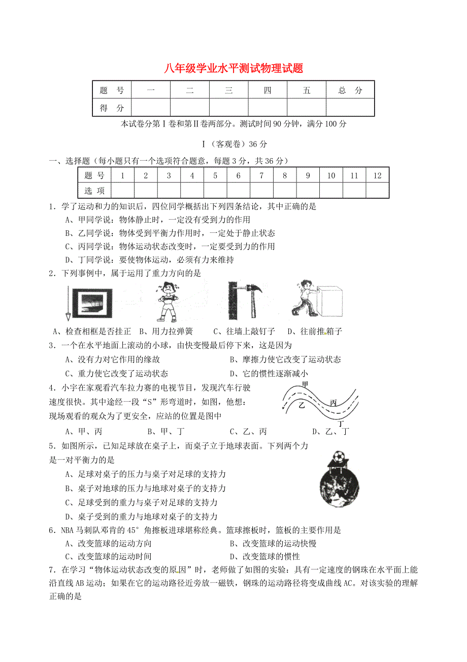 山西省农业大学附属中学2015-2016学年八年级物理下学期学业水平测试试题 新人教版_第1页