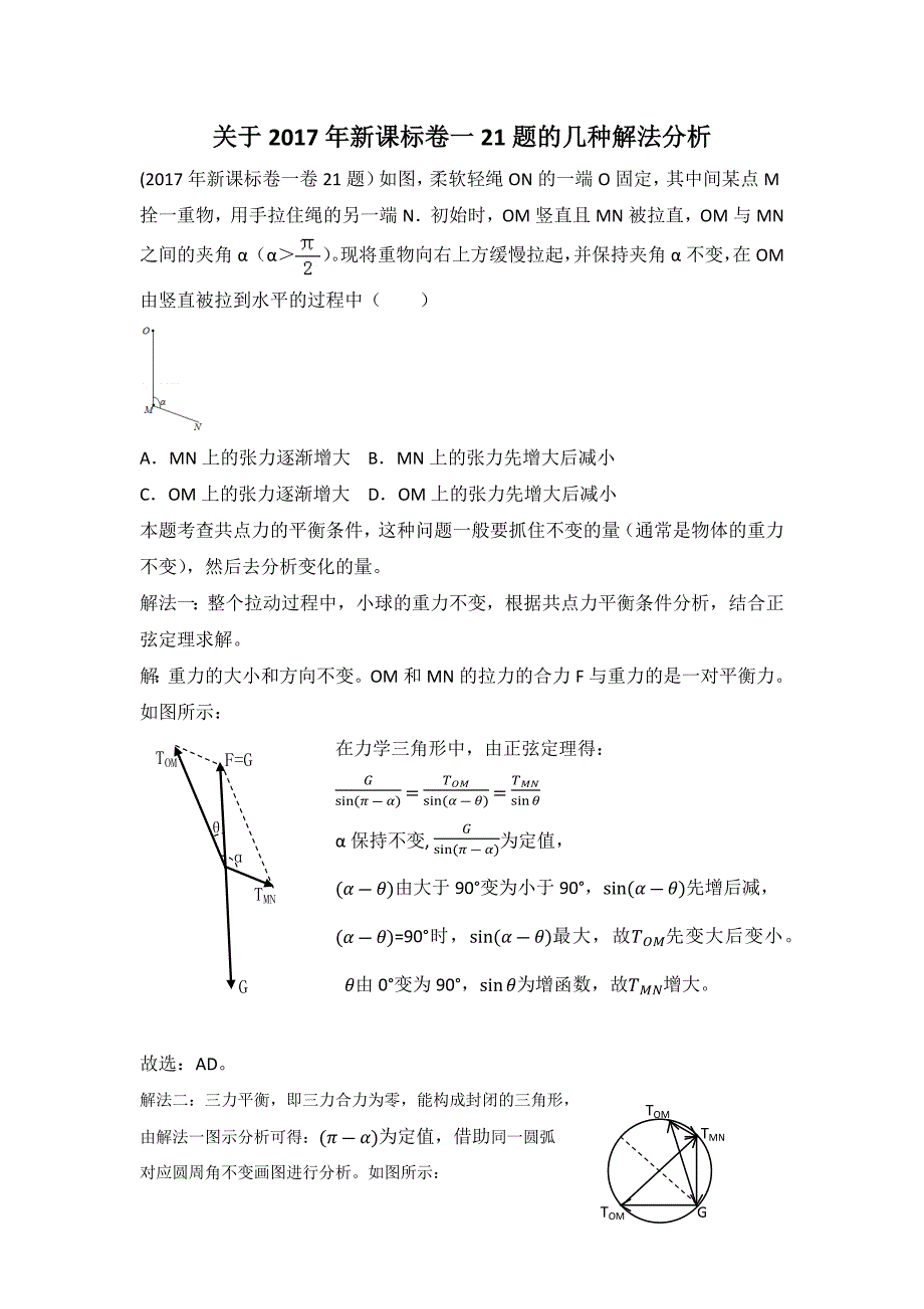 关于2017年理综新课标卷一物理21题的几种解法分析.docx_第1页