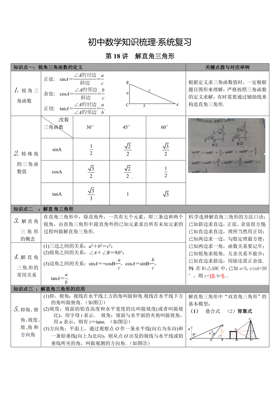 初中数学知识梳理•系统复习•第18讲解直角三角形_第1页