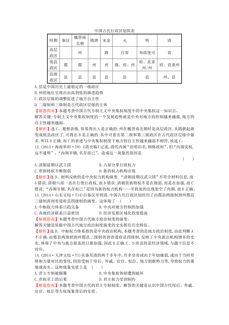 高中历史考点1古代中国的政治制度含2014年高考试题人民版_第4页